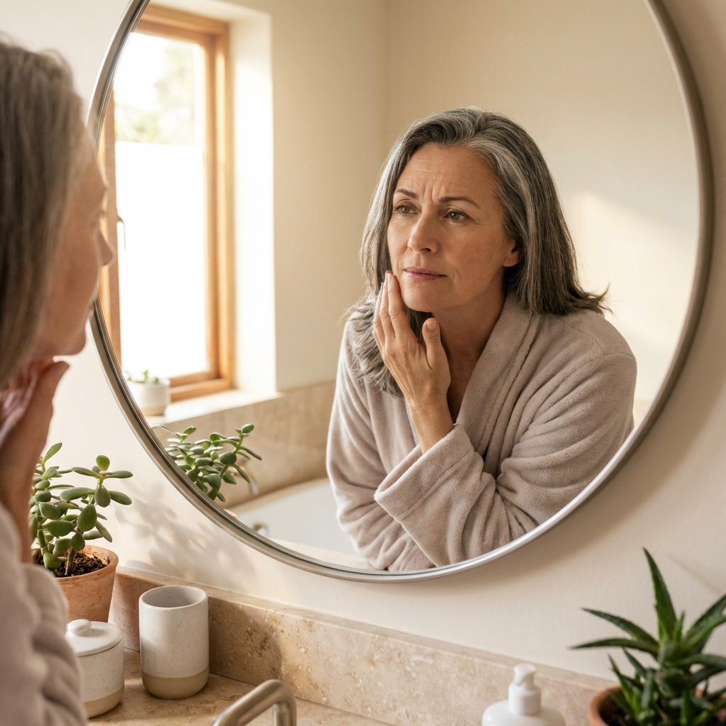 Mulher se olhando no espelho